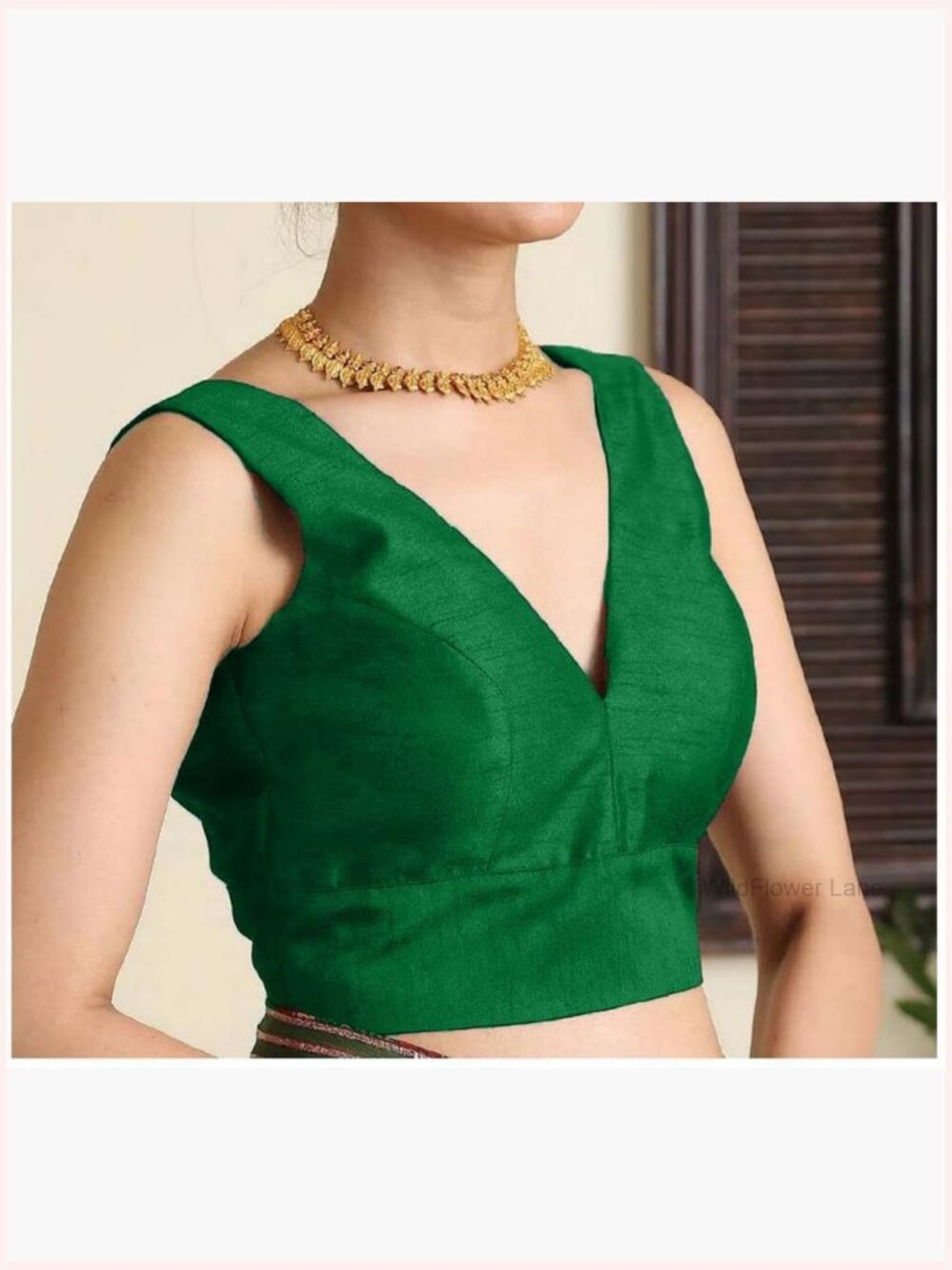 Dupion V-Neck Sleeveless Blouse with Hook & Eye Closure for Saree - Picture 3 of 5